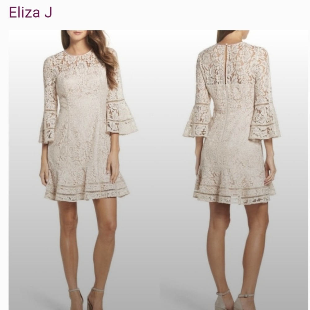 Eliza J Fit And Flare Pleated Lace Dress Sz 4 *J - Picture 3 of 10